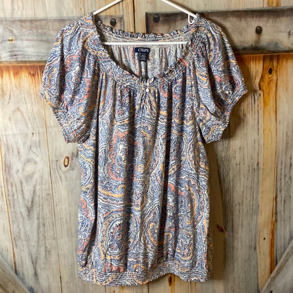 Chaps Tops - Chaps Cotton Short Sleeve Paisley Floral Peasant Top Tee Blue White 2X NWOT